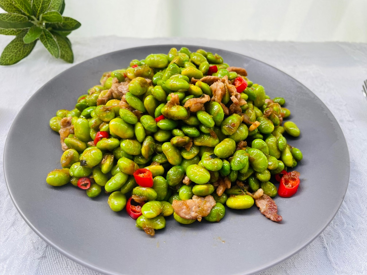肉丝炒毛豆炒鸡下饭