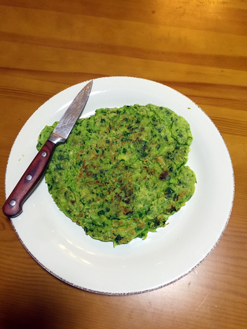 洗净,用切碎;鸡蛋搅拌均匀备用;面粉加水活稀点;倒入