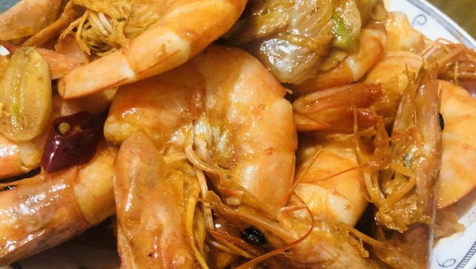 油焖虾炒白菜