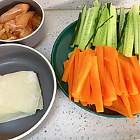 我家吃剩的馄饨皮从不浪费,煎一煎,加萝卜黄瓜鸡胸肉做成美味早的做法图解1