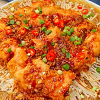 蒜蓉金针菇蒸鸡肉￨鲜嫩多汁的做法图解6