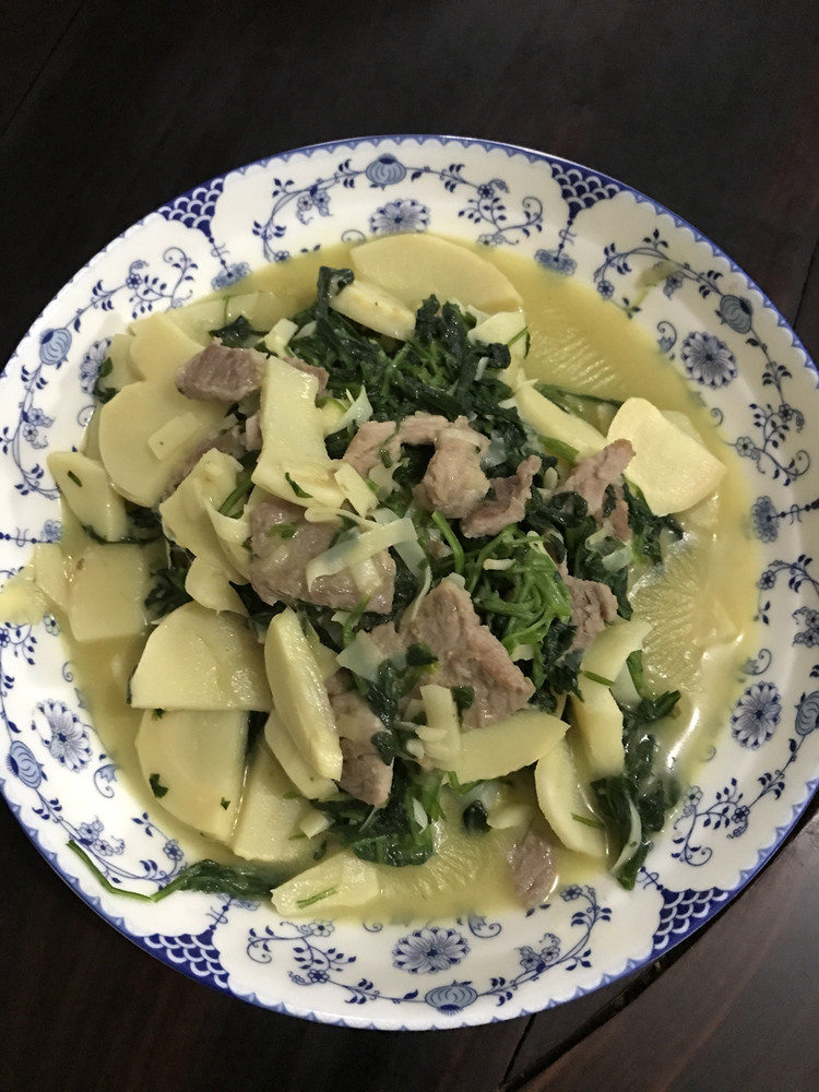 冬笋荠菜炒肉的做法