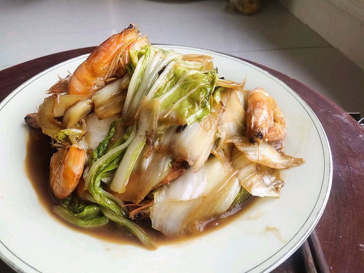 白菜炒虾的做法