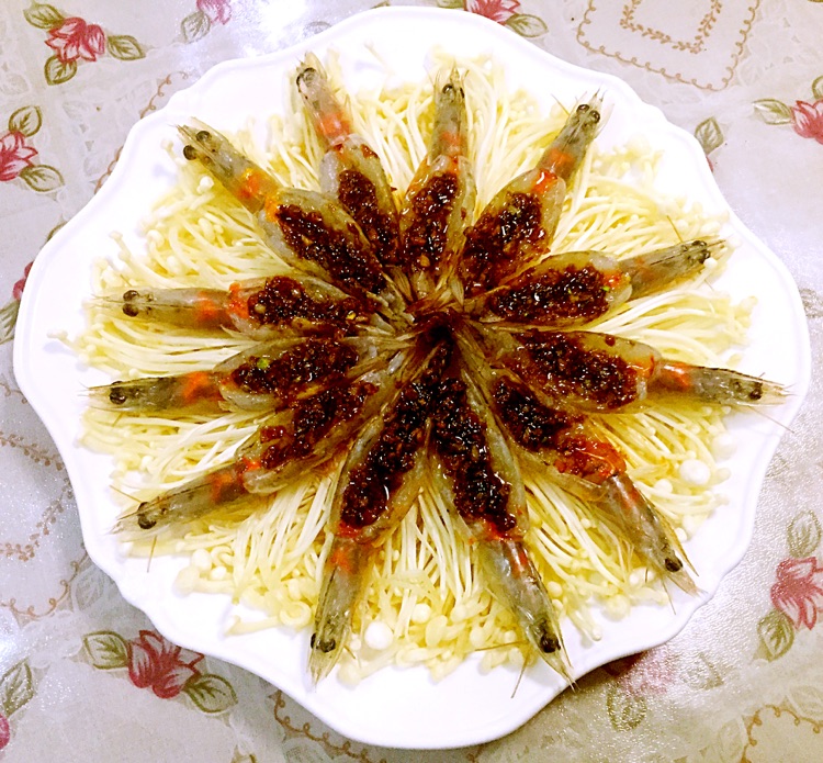 蒜蓉海虾蒸金针菇的做法图解12
