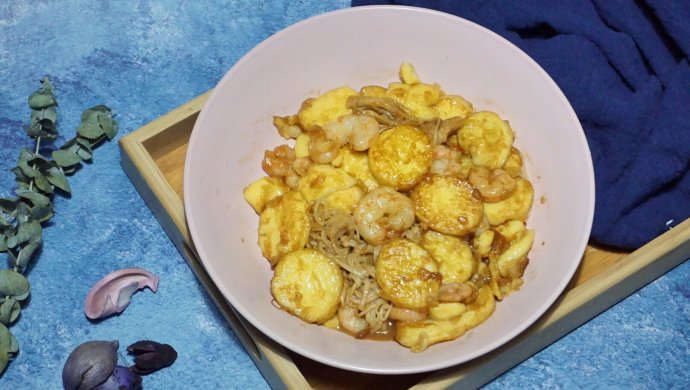 家常创意菜——虾仁金针日本豆腐