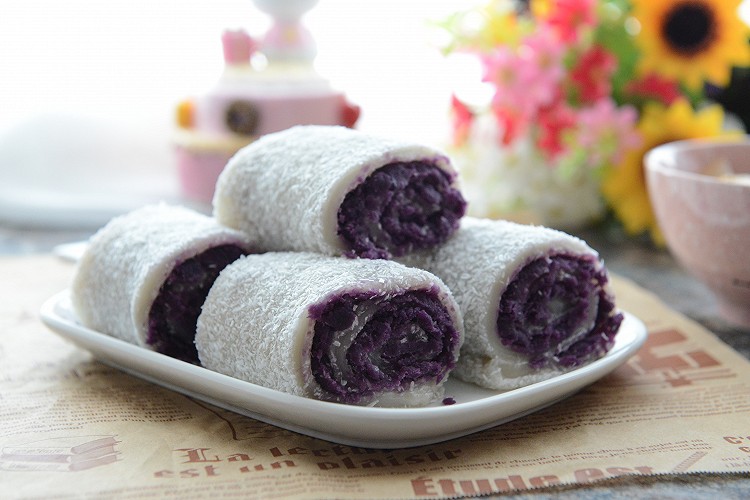 椰蓉紫薯糯米卷的做法
