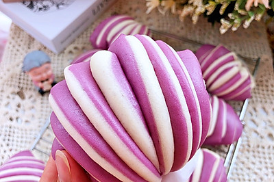 治愈系面食～紫薯双色贝壳花卷