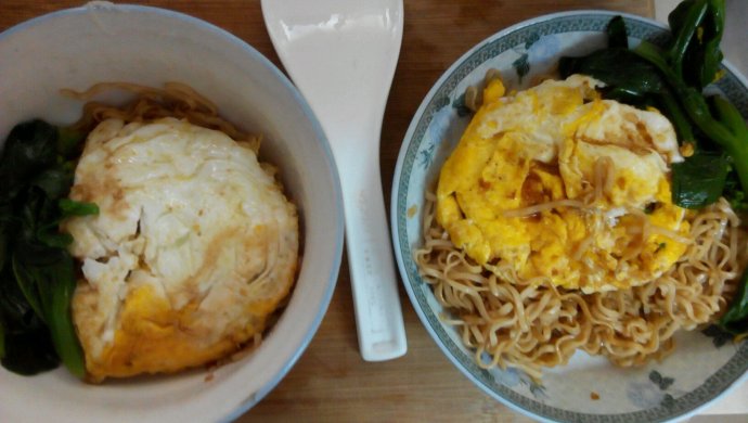 抄鸡简单的〖鸡蛋青菜炒面〗