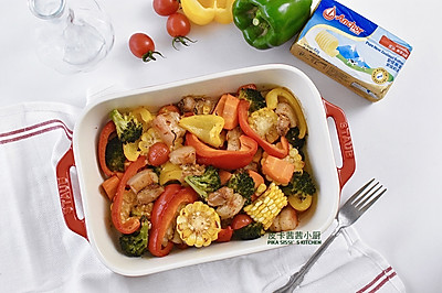 黄油香烤五花肉杂烩蔬菜