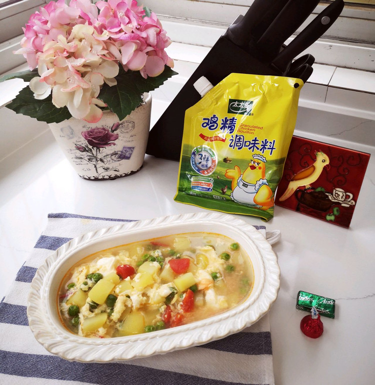 豌豆鸡蛋浓汤的做法
