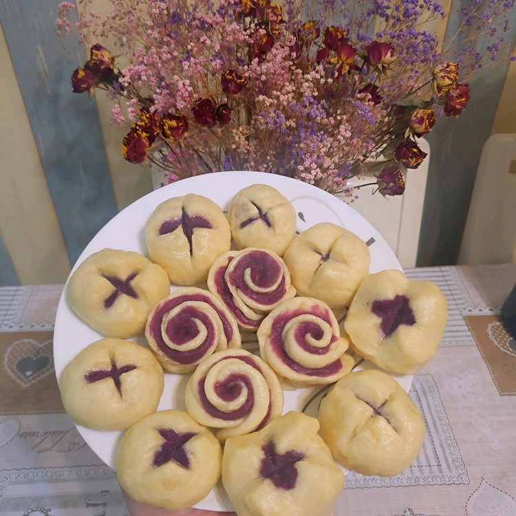 紫薯馒头&玫瑰花卷的做法