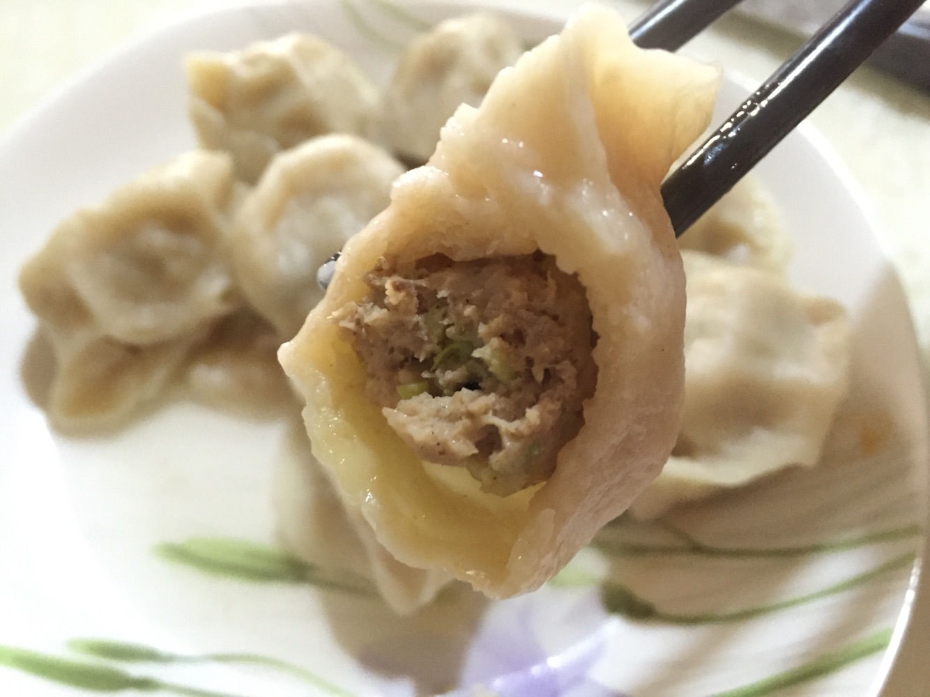 Dumplings stuffed with pork, mushroom and cabbage