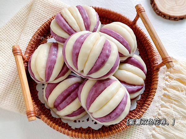 简单易做‼️快手紫薯双色花卷