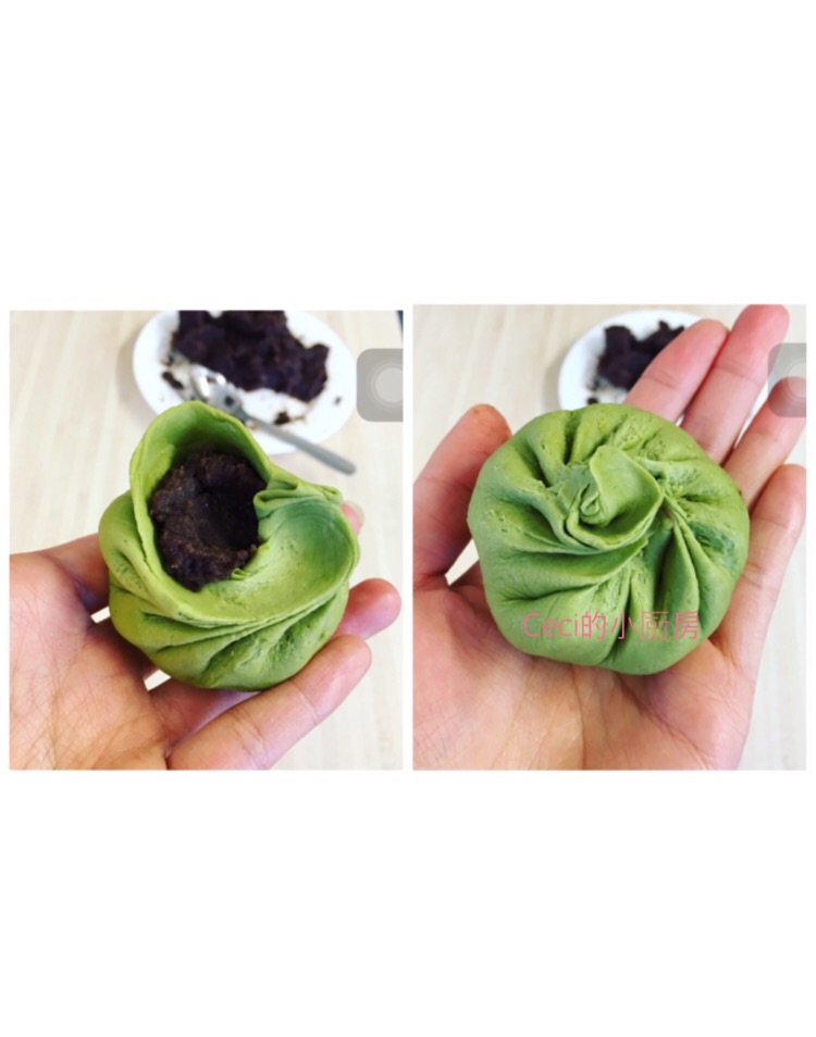 奶香抹茶豆沙包的做法图解7