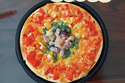 彩虹颜色不够的伪彩虹pizza（附懒人如何做pizza）