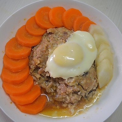 红萝卜+山药+马蹄蒸肉饼+蒸蛋