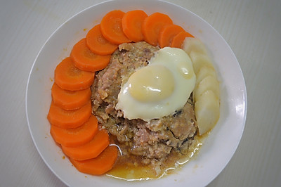红萝卜+山药+马蹄蒸肉饼+蒸蛋
