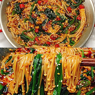 低脂低卡，超级过瘾巨下饭的菠菜拌金针菇