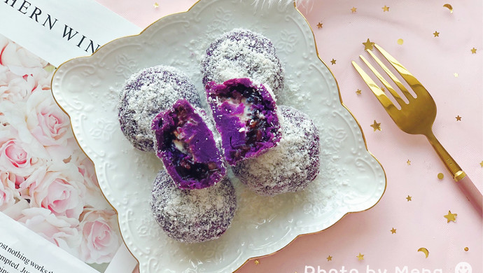 椰蓉紫薯球——紫米夹心