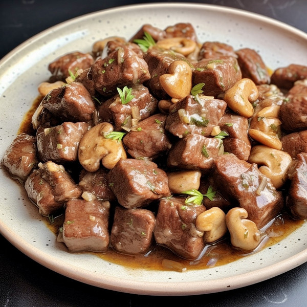 这个蒜香口蘑牛肉粒也太香啦。黑椒味、蒜香味、鲜香味香迷糊了