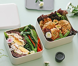 春季减脂便当——西葫芦鳕鱼饼+三色糙米饭鸡胸肉团+白灼芥蓝的做法
