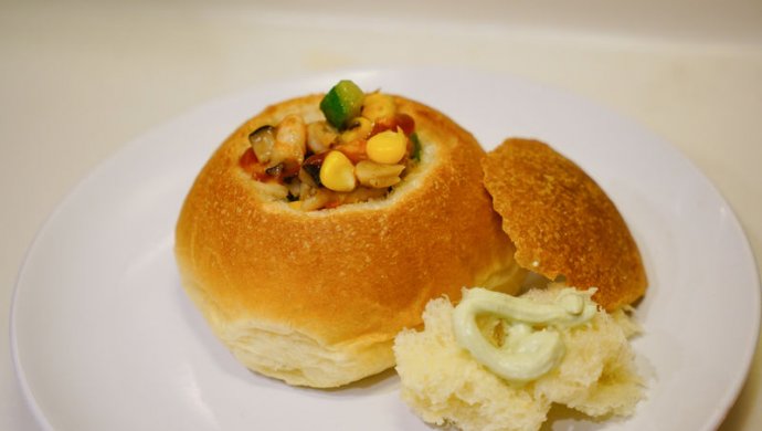 甜虾时蔬面包盅