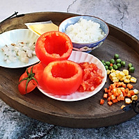 #10分钟早餐大挑战# 芝士焗番茄鲜虾米饭盅的做法图解5