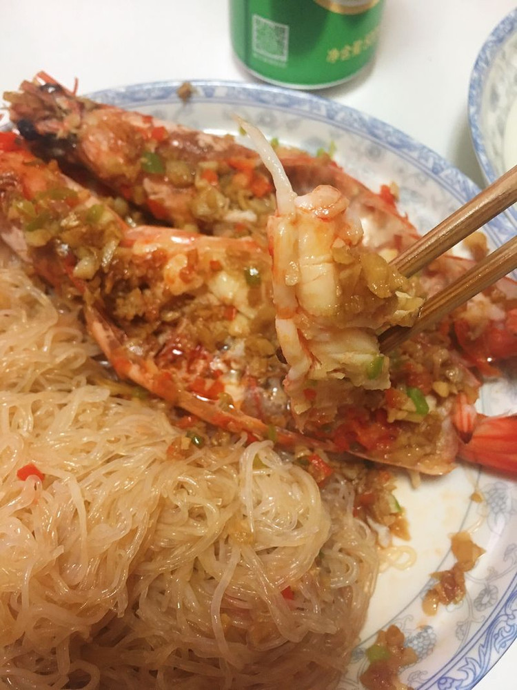蒜蓉开边蒸大青虾的做法