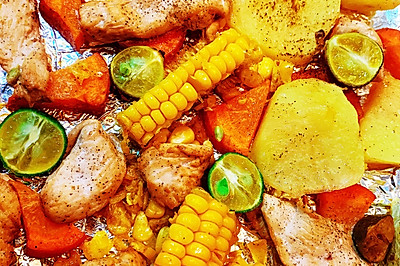 黑椒青柠时蔬烤鸡胸肉