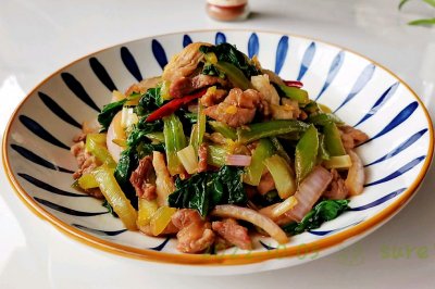 葱椒生炒油菜肉