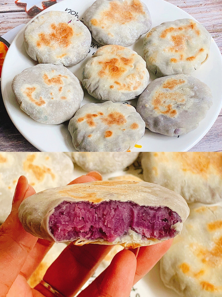 低卡小甜点～无油无糖的饺子皮紫薯饼的做法