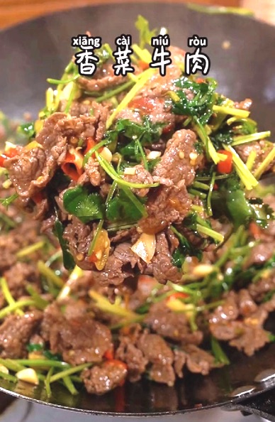不怕费饭的友友冲 香菜炒牛肉 吃胖不负责的做法
