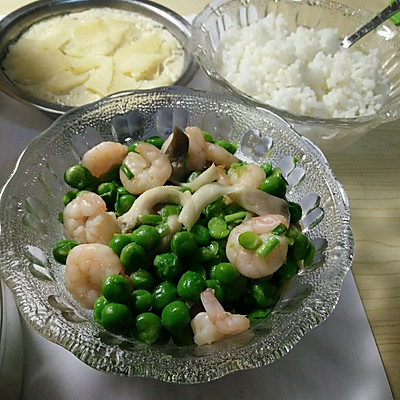 虾仁炒平菇豌豆