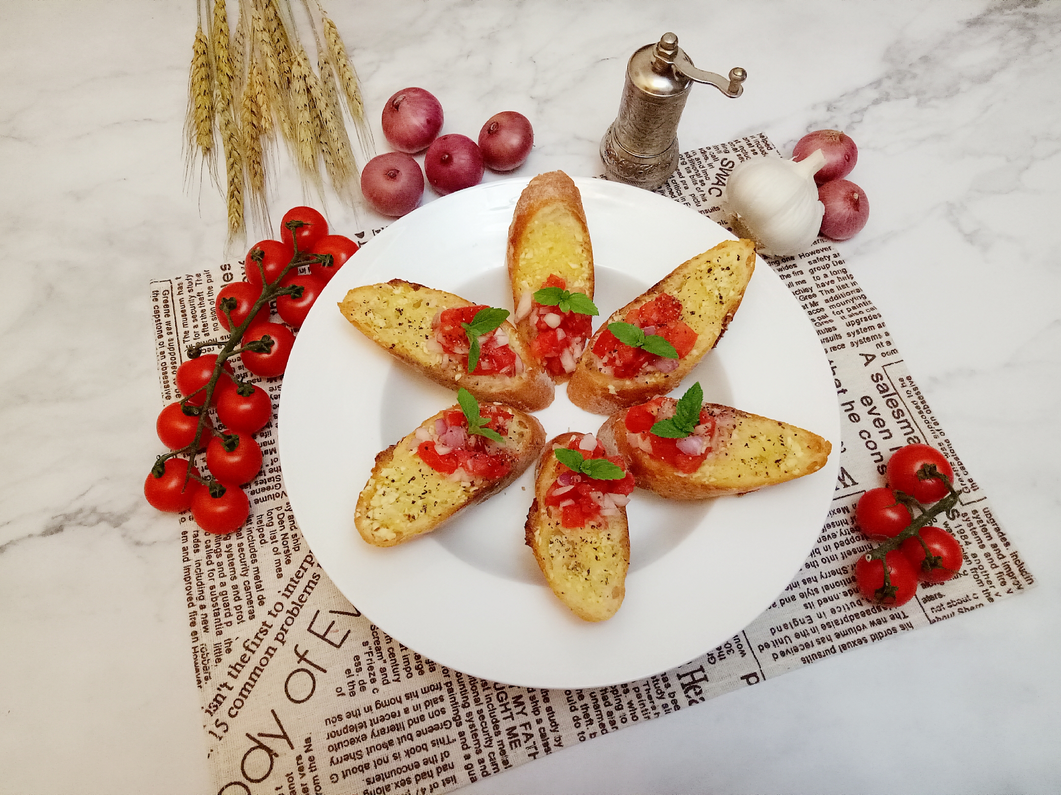 Yummy Maltese snack garlic flavored Tomato Onion Bread with butter