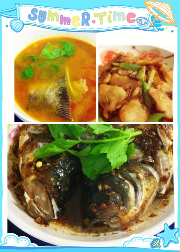 一鱼三吃(豉汁鱼头，芹蒜鱼片，蕃茄鱼尾汤)