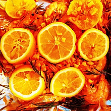 柠檬橙皮丁盐焗基围虾