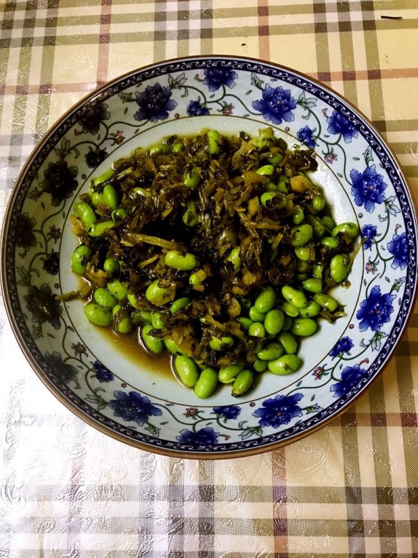 咸菜炒毛豆子