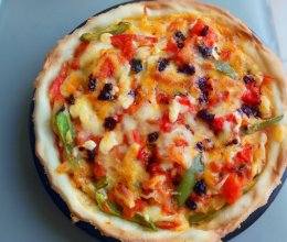 蔬菜咸肉微辣披萨#百吉福芝士力量#的做法