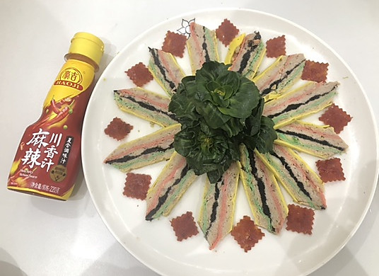 蛋块肉脯上海青创意摆盘