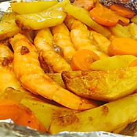 咖喱杂菜烤大虾的做法图解4