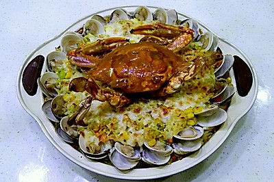 咖喱蟹配海鲜芝士焗饭