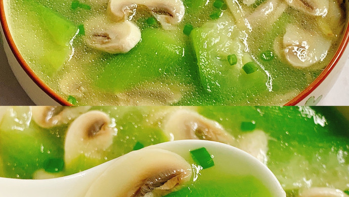 汤鲜味美！适合天热的刮油神汤！丝瓜蘑菇汤