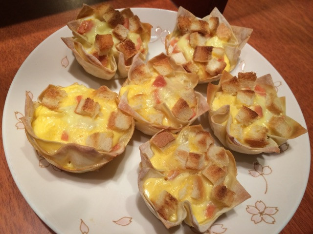 超简单馄饨皮酥脆蛋奶塔的做法