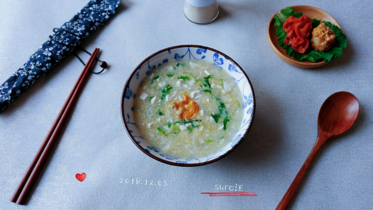 青菜咸蛋糁米粥的做法
