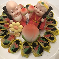 #年饭要飘香，就用外婆乡#寿星寿桃蛋卷摆盘的做法图解14