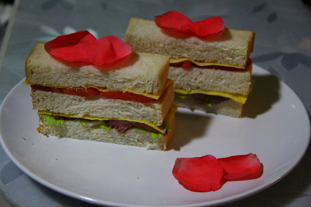 Steak, tomato and egg sandwich