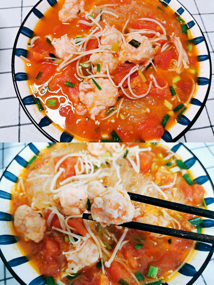 番茄虾滑粉丝汤的做法
