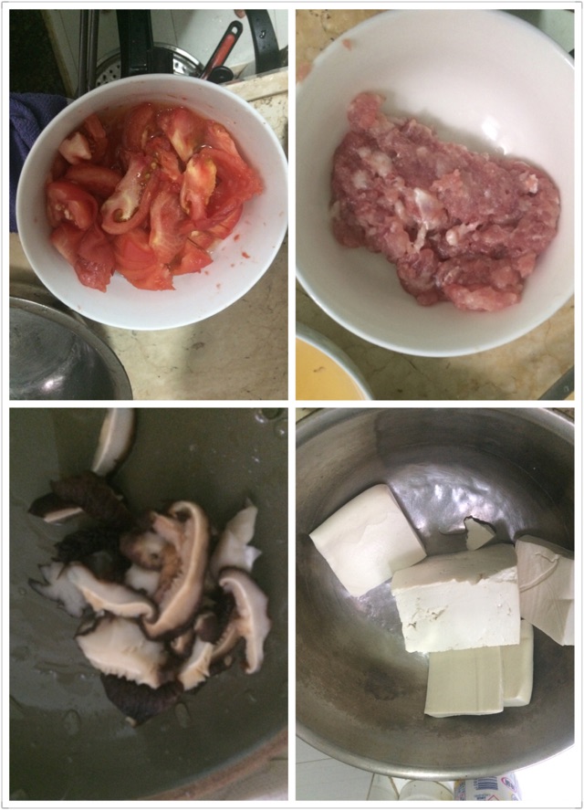 西红柿肉末炖豆腐的做法图解1