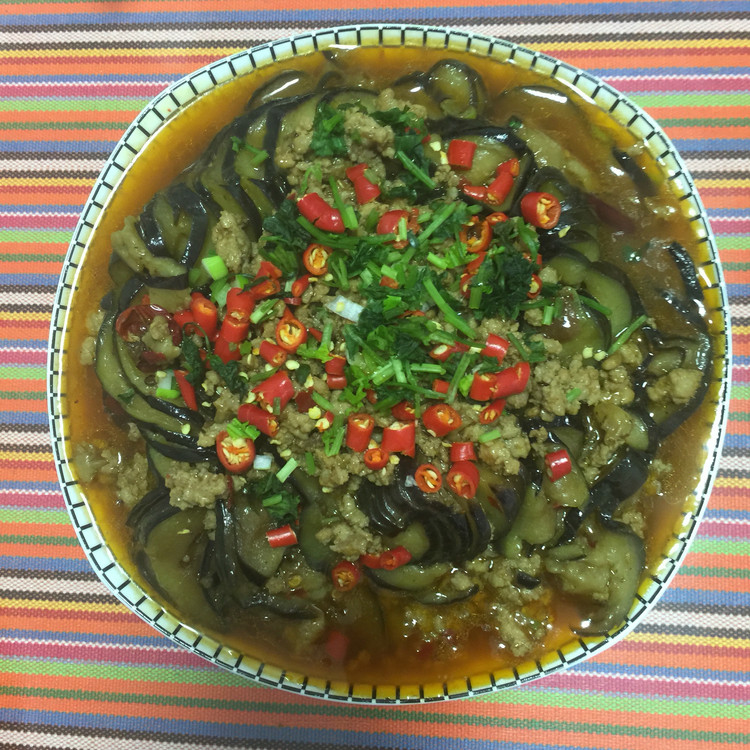 肉末盘龙茄的做法