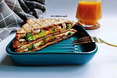 低脂早餐：虾仁三明治+南瓜糊